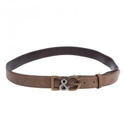 Dolce & Gabbana Light Brown Leather Logo Belt Size 100CM
