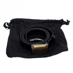 Pre Owned Dolce & Gabbana Black Leather Logo Plaque Belt 85CM