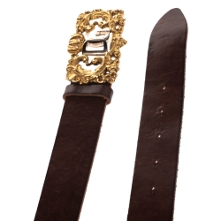 Pre Owned Dolce & Gabbana Brown Leather DG Logo Buckle Belt 90CM