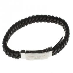 Dolce and Gabbana Black Leather Woven Stainless Steel Bracelet