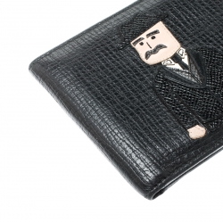 Pre Owned Dolce & Gabbana Black Man Patch Leather Bifold Wallet 
