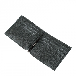 Pre Owned Dolce and Gabbana Dark Green Leather Money Clip Bifold Card Holder