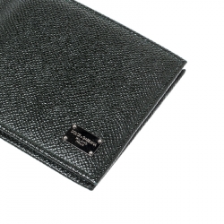 Pre Owned Dolce and Gabbana Dark Green Leather Money Clip Bifold Card Holder