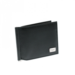 Pre Owned Dolce and Gabbana Dark Green Leather Money Clip Bifold Card Holder