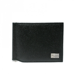 Pre Owned Dolce and Gabbana Dark Green Leather Money Clip Bifold Card Holder