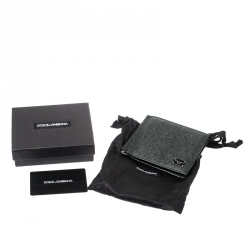 Pre Owned Dolce and Gabbana Dark Green Leather Money Clip Bifold Card Holder