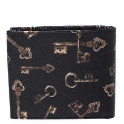 Dolce & Gabbana Black Key Print Leather Bifold Wallet