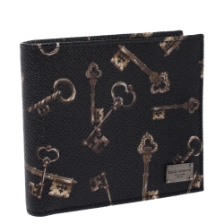 Dolce & Gabbana Black Key Print Leather Bifold Wallet
