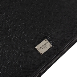 Dolce & Gabbana Black Saffiano Leather Double Zip Wrist Clutch