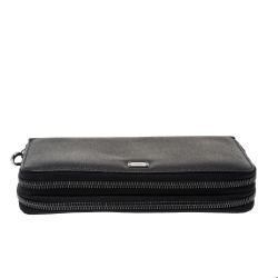 Dolce & Gabbana Black Saffiano Leather Double Zip Wrist Clutch