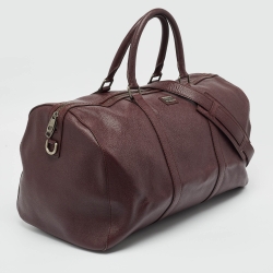 Pre Owned Dolce and Gabbana Dark Burgundy Leather Duffle Bag