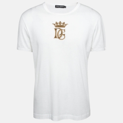 مملوكة مسبقًا Dolce & Gabbana White DG Crown Embroidered Jersey T-Shirt L