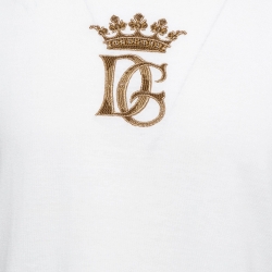 مملوكة مسبقًا Dolce & Gabbana White DG Crown Embroidered Jersey T-Shirt L