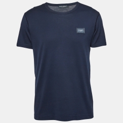 Pre Owned Dolce & Gabbana Navy Blue Logo Applique Cotton T-Shirt L