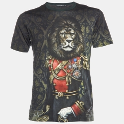 Pre Owned Dolce & Gabbana Green Printed Cotton Knit T-Shirt L 