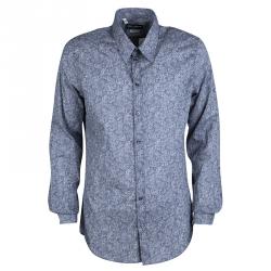 مملوكة مسبقًا Dolce and Gabbana Gold Blue Floral Printed Cotton Long Sleeve Shirt XL