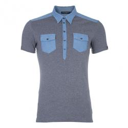 Pre Owned Dolce and Gabbana Men’s Grey Light Denim Contrast Collar Polo Shirt XL