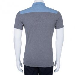 Pre Owned Dolce and Gabbana Men’s Grey Light Denim Contrast Collar Polo Shirt XL