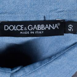 Pre Owned Dolce and Gabbana Men’s Grey Light Denim Contrast Collar Polo Shirt XL