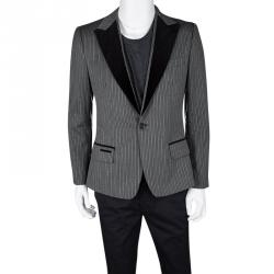Pre Owned Dolce and Gabbana Grey Striped Wool Contrast Lapel Detail Blazer M