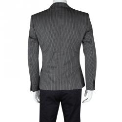 Pre Owned Dolce and Gabbana Grey Striped Wool Contrast Lapel Detail Blazer M