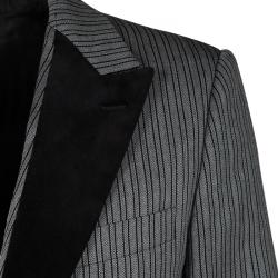 Pre Owned Dolce and Gabbana Grey Striped Wool Contrast Lapel Detail Blazer M