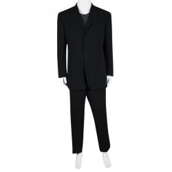 Pre Owned Dolce & Gabbana Black Wool Velcro Closure Detail Regular Fit Suit XXL