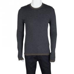 Pre Owned سويتر دولتشي أند غابانا تريكو مضلع تفاصيل حواف مغايرة صوف رمادي L