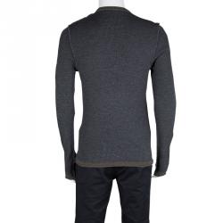 Pre Owned سويتر دولتشي أند غابانا تريكو مضلع تفاصيل حواف مغايرة صوف رمادي L