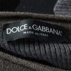 Pre Owned سويتر دولتشي أند غابانا تريكو مضلع تفاصيل حواف مغايرة صوف رمادي L