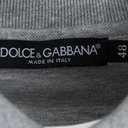 Pre Owned Dolce and Gabbana Grey Honeycomb Knit Long Sleeve Polo T-Shirt M