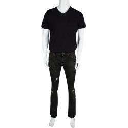 Pre Owned بنطلون جينز دولتشي أند غابانا ممزق نمط باهت رمادي ذهبي 14 M