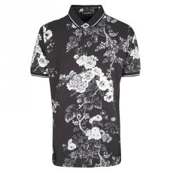 Pre Owned Dolce and Gabbana Black Floral Print Cotton Pique Polo T-Shirt XXL