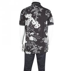 Pre Owned Dolce and Gabbana Black Floral Print Cotton Pique Polo T-Shirt XXL