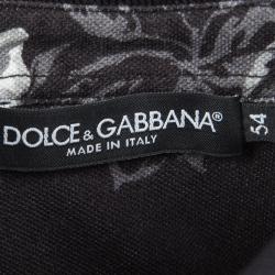 Pre Owned Dolce and Gabbana Black Floral Print Cotton Pique Polo T-Shirt XXL
