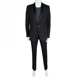 Pre Owned Dolce and Gabbana Black Wool Blend Satin Trim Tuxedo Suit M