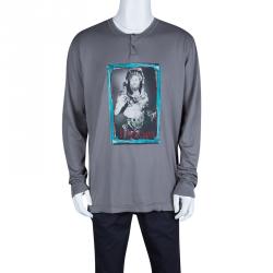 Pre Owned Dolce and Gabbana Grey Cotton Hercules Print Distressed Long Sleeve T-Shirt