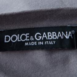 Pre Owned Dolce and Gabbana Grey Cotton Hercules Print Distressed Long Sleeve T-Shirt