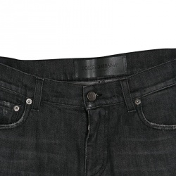 Pre Owned Dolce and Gabbana Dark Grey Faded Effect Denim Distressed Jeans M