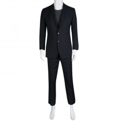 Pre Owned بذلة دولتشي أند غابانا مارتيني صوف أزرق كحلي مقلمة مفصلة M