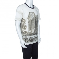 Pre Owned Dolce and Gabbana Beige Parthenon Temple Print Short Sleeve T-Shirt M