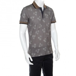 Pre Owned تي شيرت بولو دولتشي أند غابانا تريكو نقش شمع عسل طباعة حجر نردرمادي XL