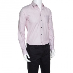 مملوكة مسبقًا قميص دولتشي أند غابانا غولد قطن مقلم أحمر وأبيض بأكمام طويلة M