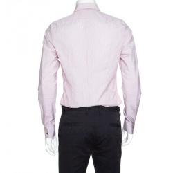 مملوكة مسبقًا قميص دولتشي أند غابانا غولد قطن  مقلم أحمر وأبيض بأكمام طويلة M