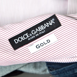 مملوكة مسبقًا قميص دولتشي أند غابانا غولد قطن مقلم أحمر وأبيض بأكمام طويلة M