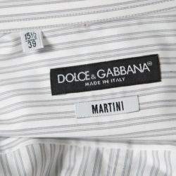 مملوكة مسبقًا قميص دولتشي أند غابانا أزرار أمامية قطن مخطط أبيض مارتيني M