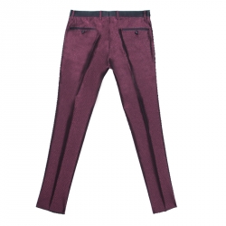 Pre Owned Dolce and Gabbana Burgundy Metallic Jacquard Satin Trim Tuxedo Trousers S