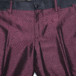 Pre Owned Dolce and Gabbana Burgundy Metallic Jacquard Satin Trim Tuxedo Trousers S