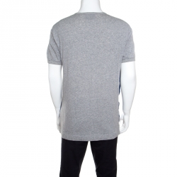 مملوكة مسبقًا Dolce and Gabbana Grey and Blue Paisley Printed Silk Detail T- Shirt L