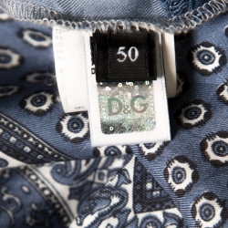 مملوكة مسبقًا Dolce and Gabbana Grey and Blue Paisley Printed Silk Detail T- Shirt L
